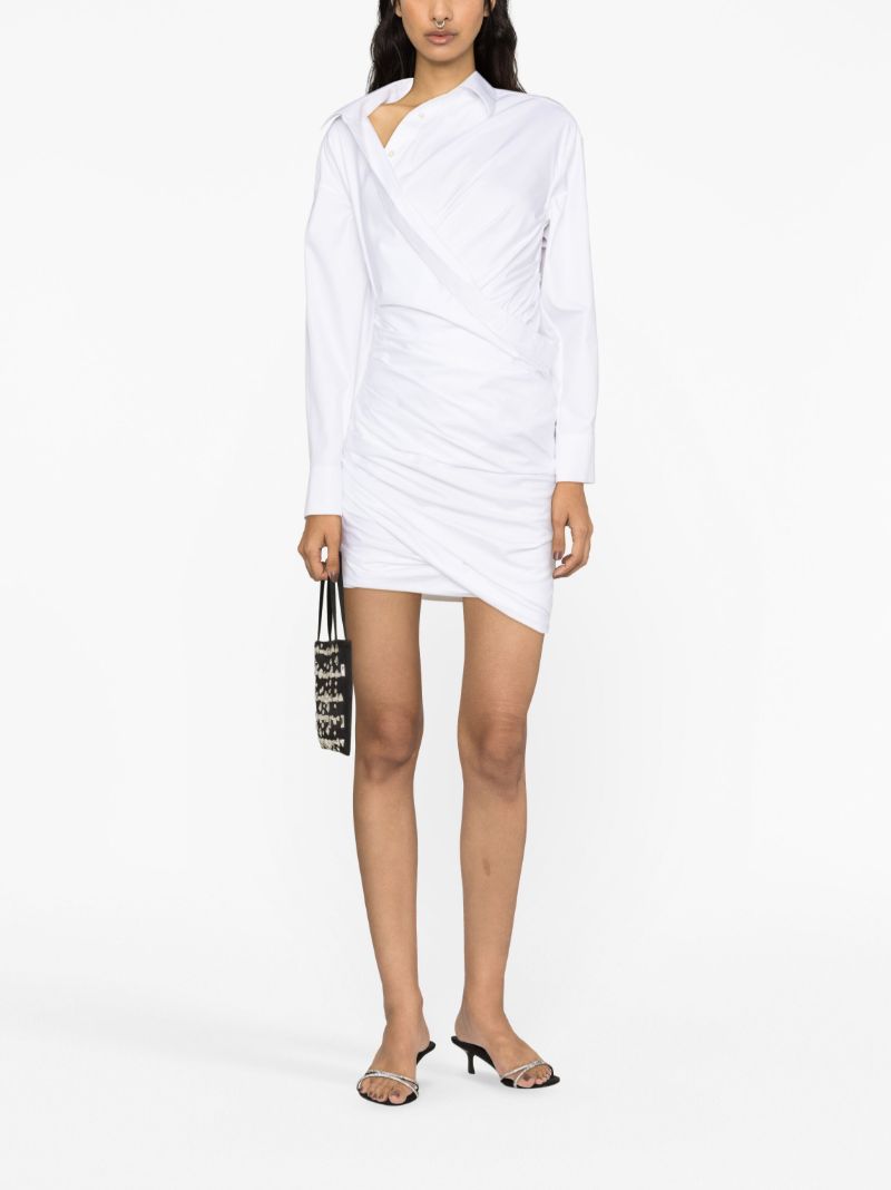 White Draped Cotton Shirt Dress