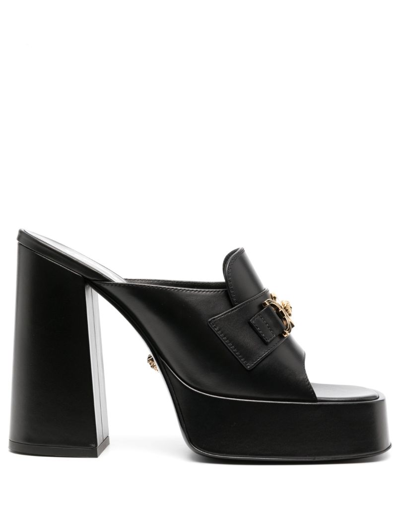 Black 120 Medusa Plaque Leather Mules