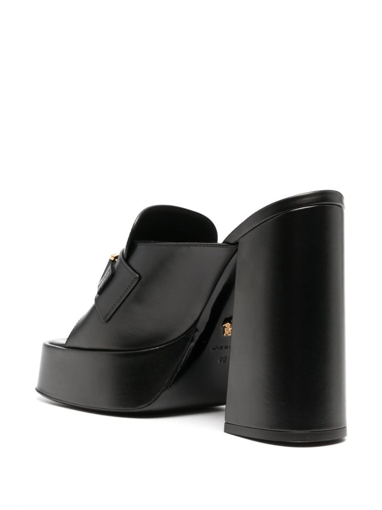 Black 120 Medusa Plaque Leather Mules
