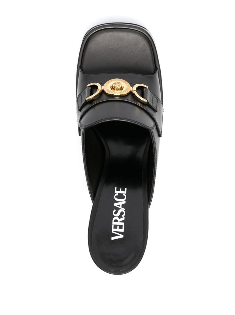 Black 120 Medusa Plaque Leather Mules