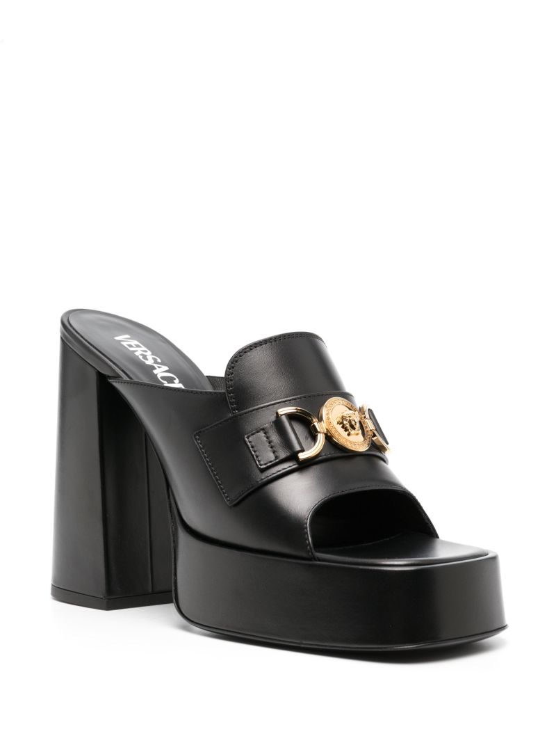 Black 120 Medusa Plaque Leather Mules