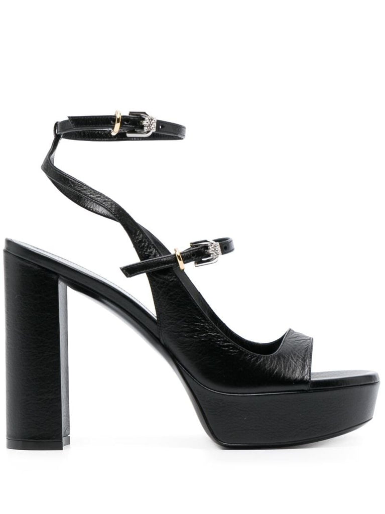 Black Voyou 115 Leather Platform Sandals