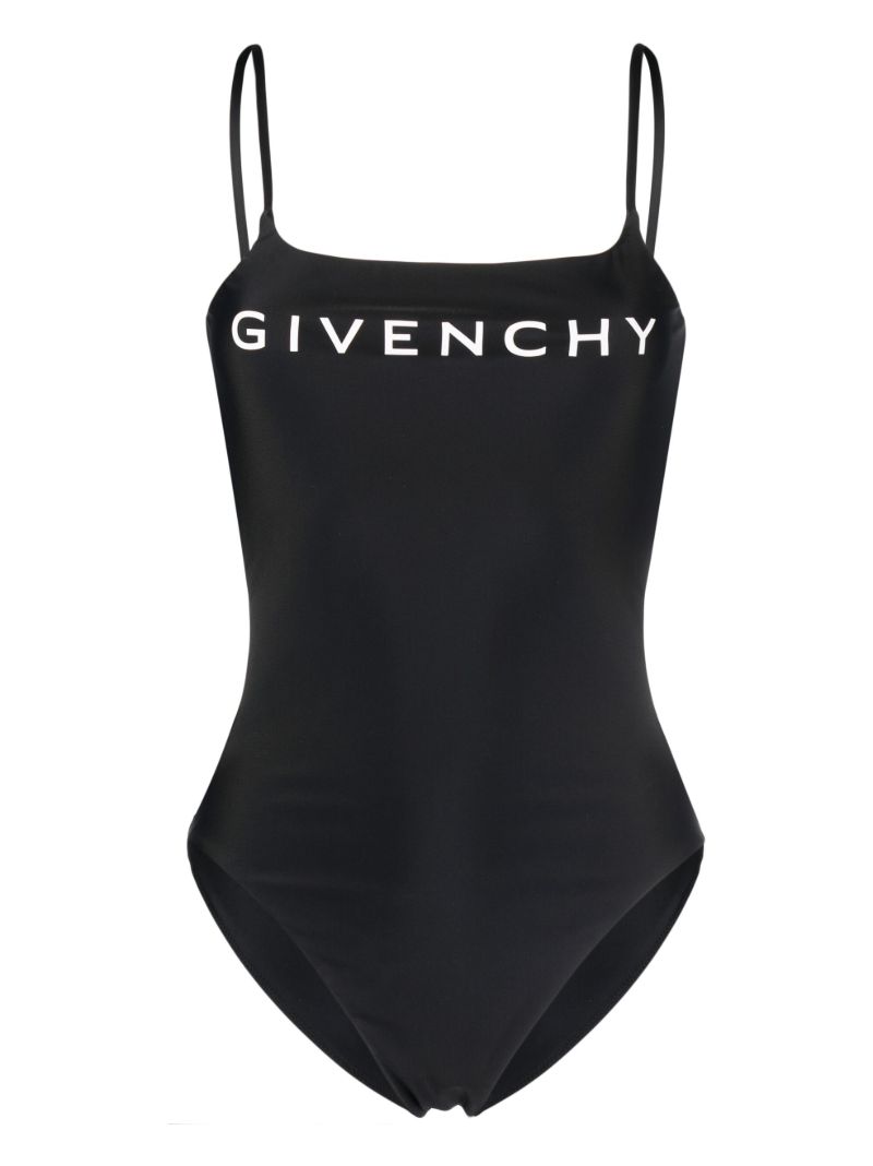 Black Logo Print Swimsuit