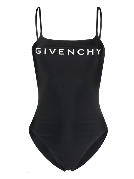 Black Logo Print Swimsuit