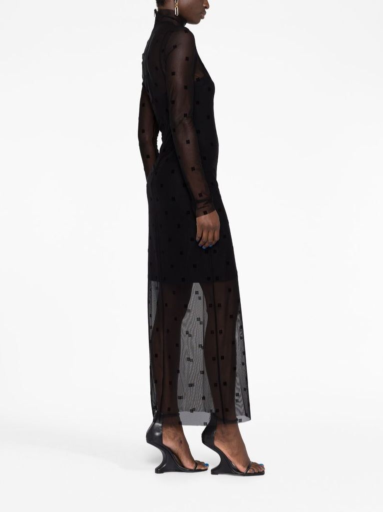 Black 4g Flocked Tulle Midi Dress