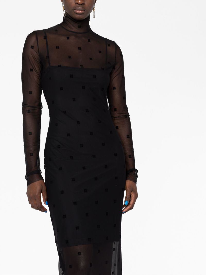 Black 4g Flocked Tulle Midi Dress
