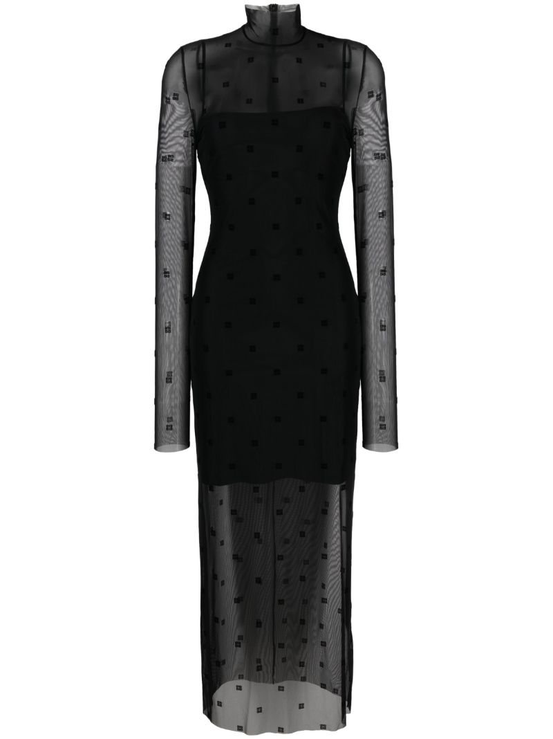 Black 4g Flocked Tulle Midi Dress