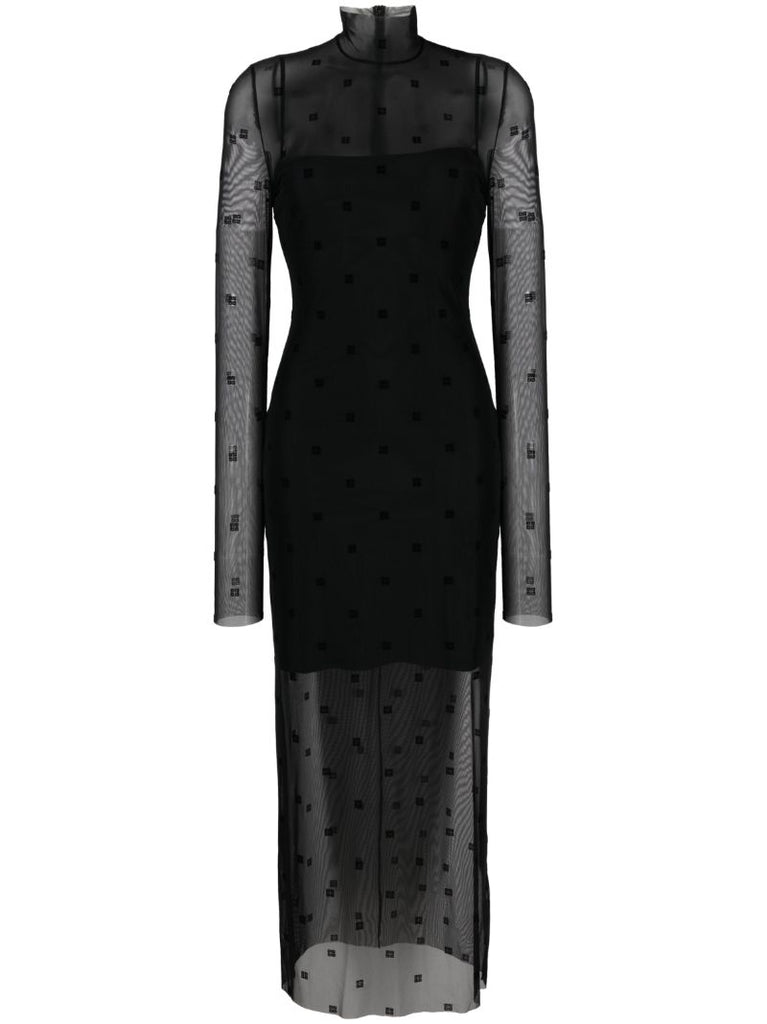 Black 4g Flocked Tulle Midi Dress