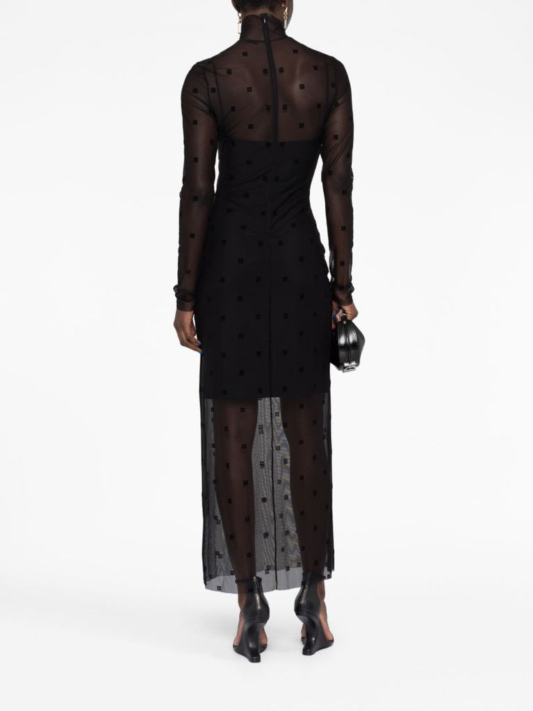 Black 4g Flocked Tulle Midi Dress