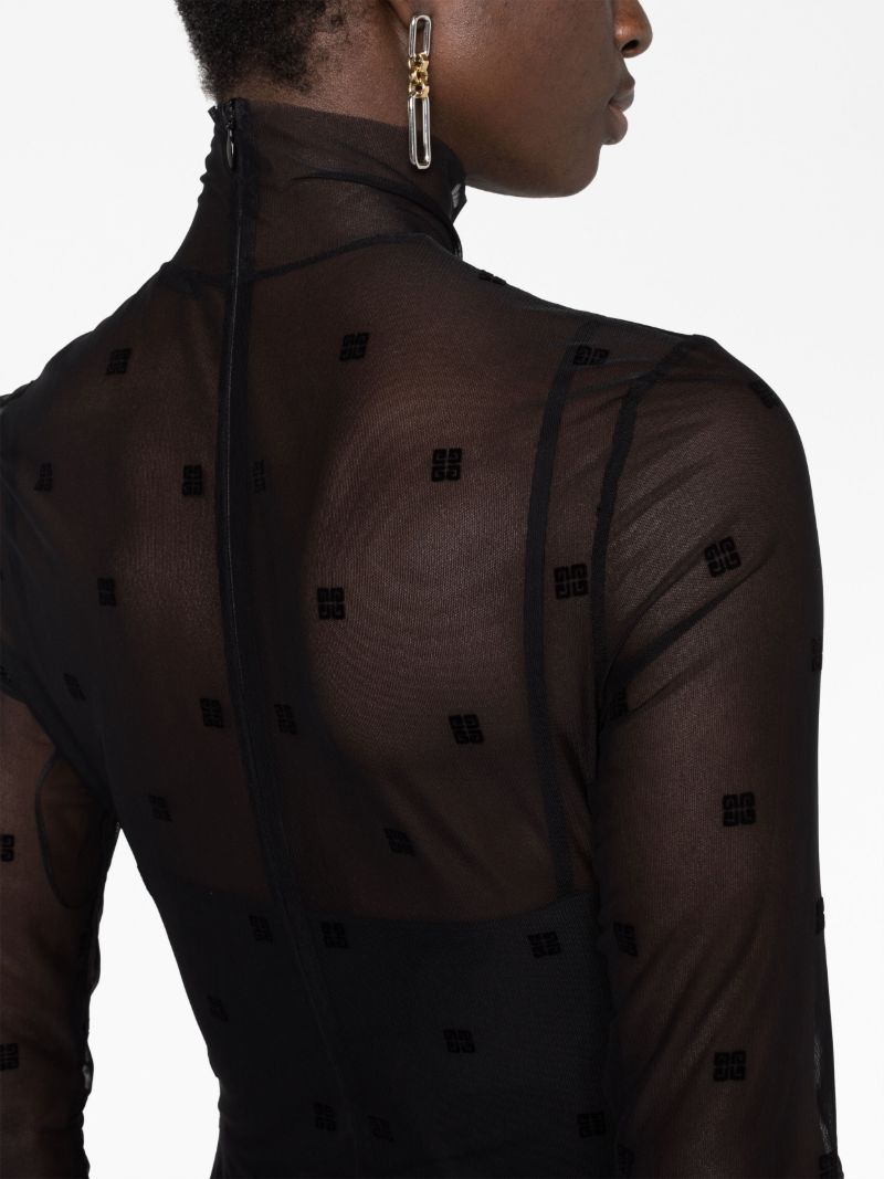 Black 4g Flocked Tulle Midi Dress