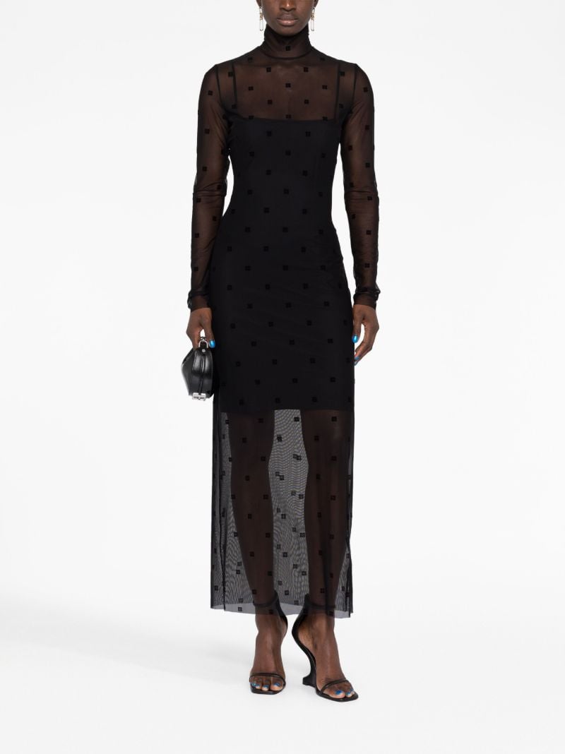 Black 4g Flocked Tulle Midi Dress