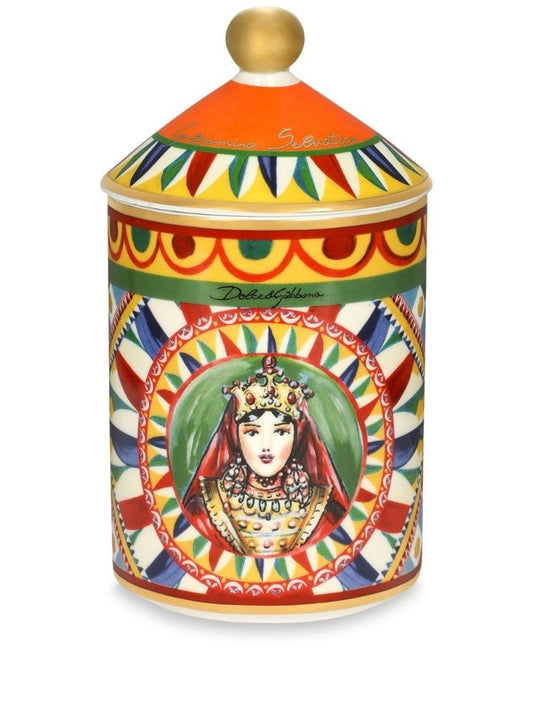 Red Caretto Print Porcelain Candle