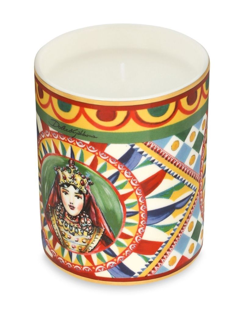 Red Caretto Print Porcelain Candle