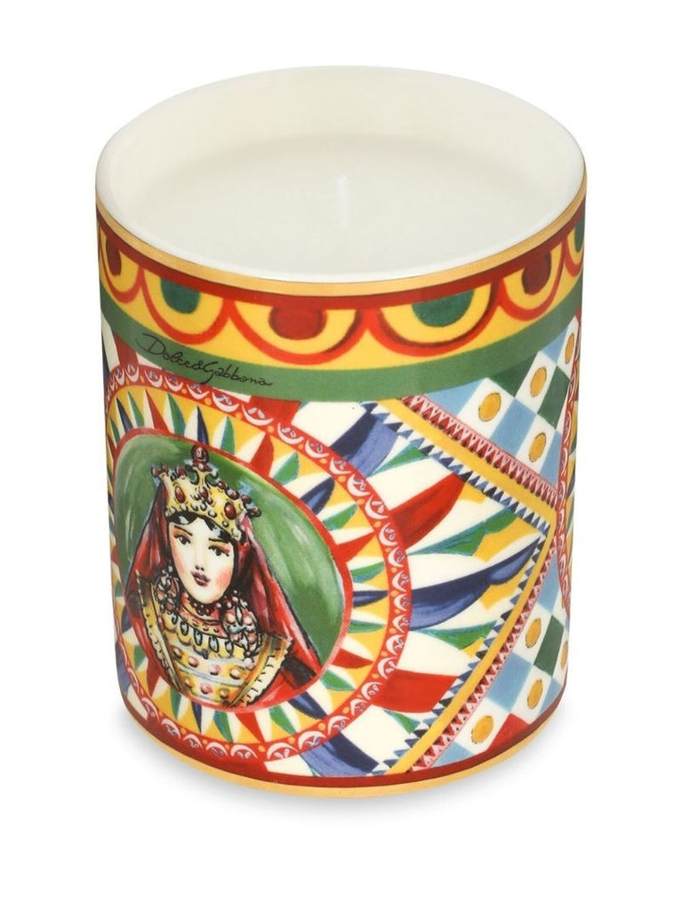 Red Caretto Print Porcelain Candle