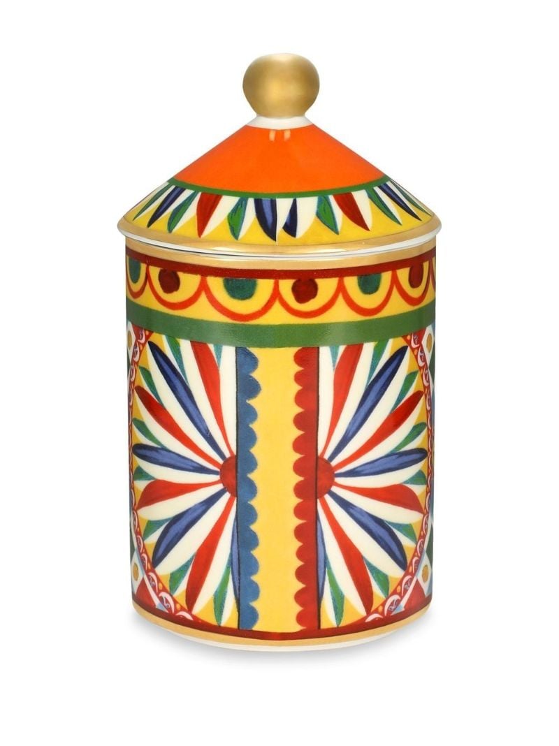 Red Caretto Print Porcelain Candle