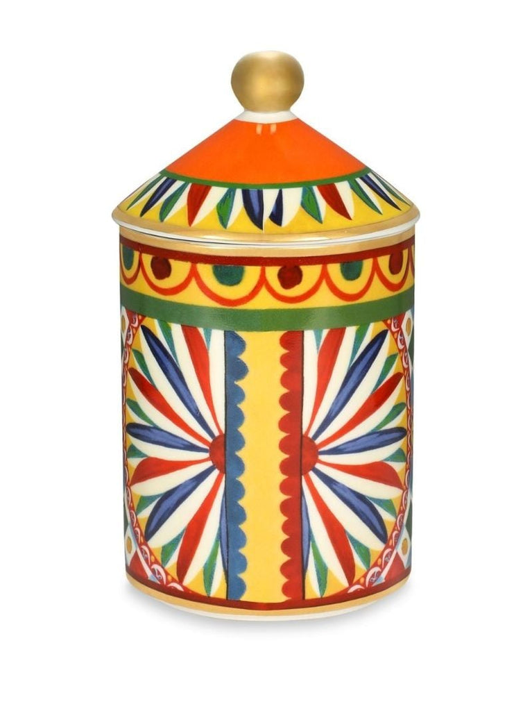 Red Caretto Print Porcelain Candle