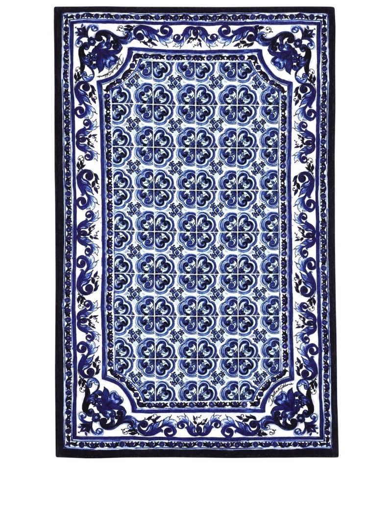 Blue Mediterraneo Print Cotton Beach Towel