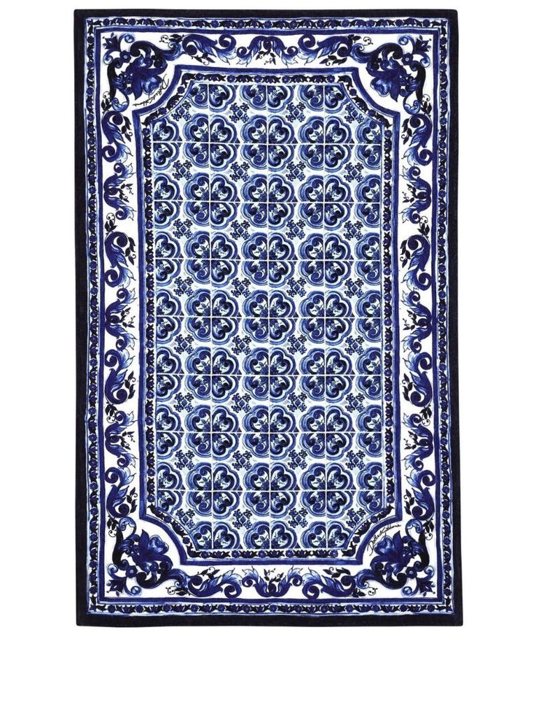 Blue Mediterraneo Print Cotton Beach Towel
