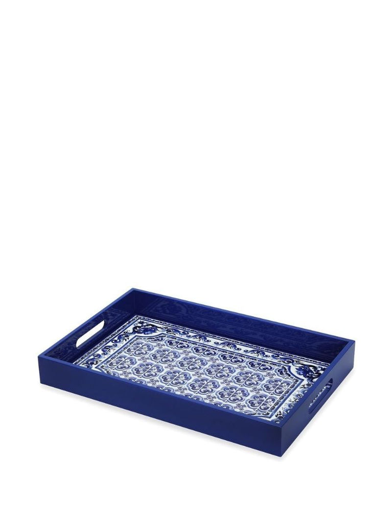 Blue Mediterraneo Print Wood Tray
