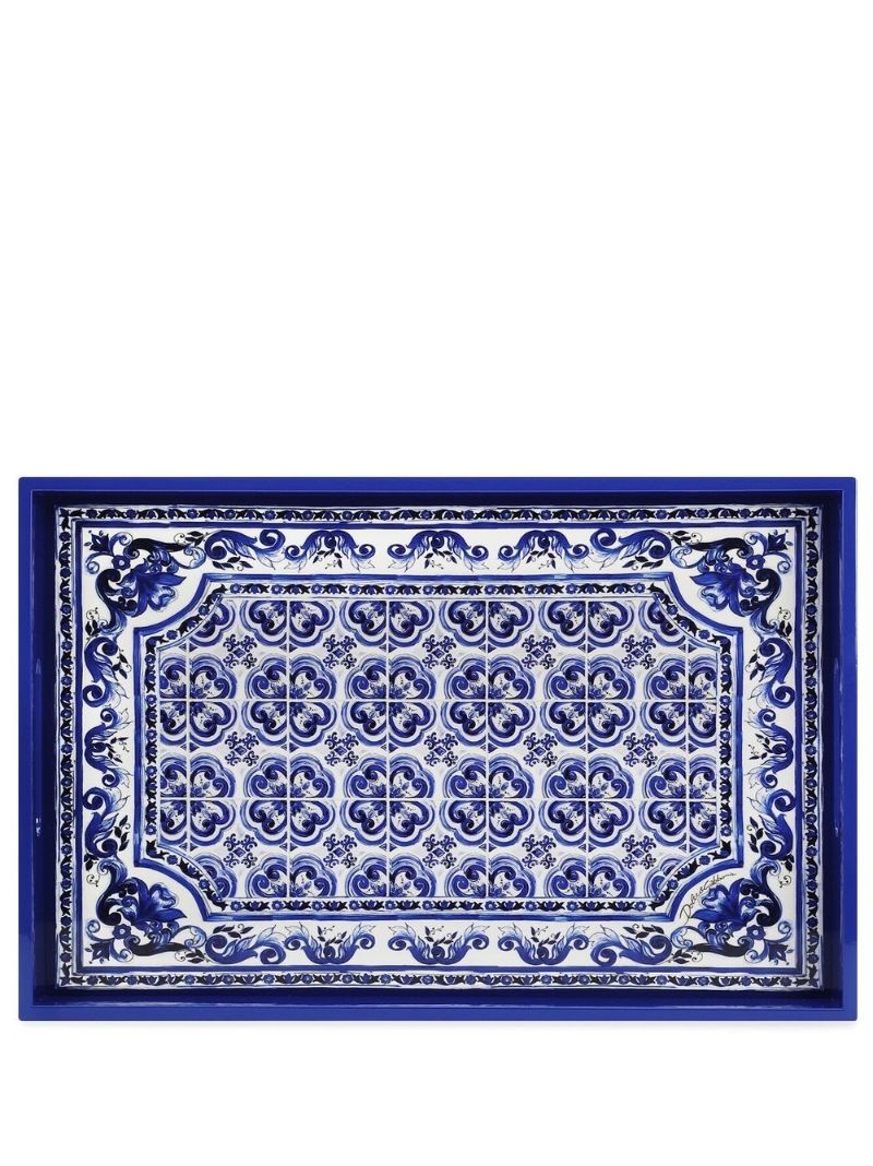 Blue Mediterraneo Print Wood Tray