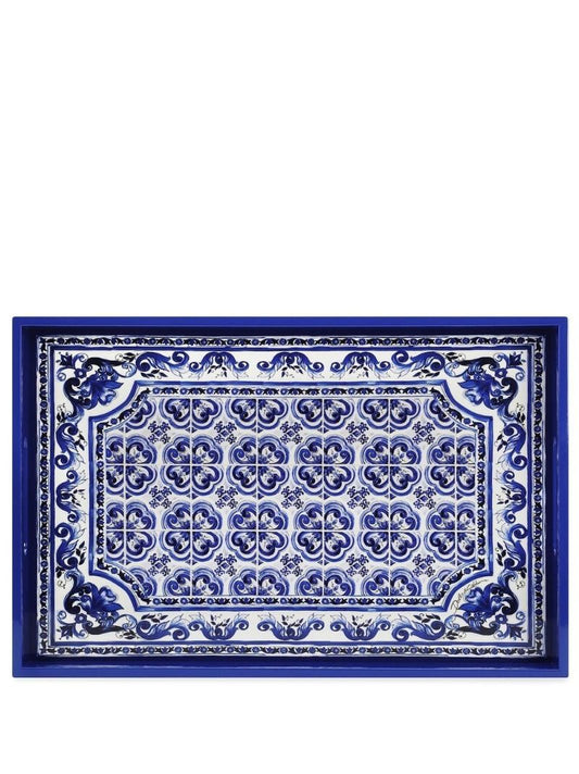 Blue Mediterraneo Print Wood Tray