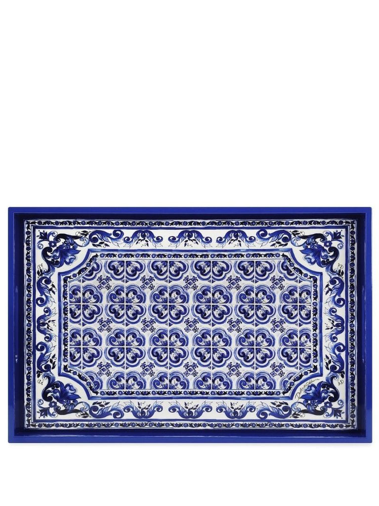 Blue Mediterraneo Print Wood Tray