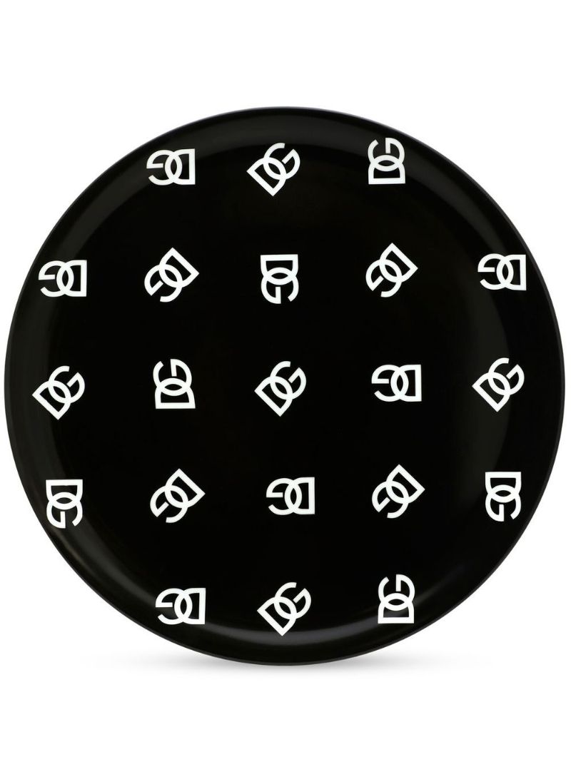 Black Dg Logo Print Pizza Plate