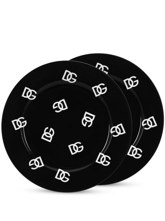 Black Dg Logo Print Dinner Plates