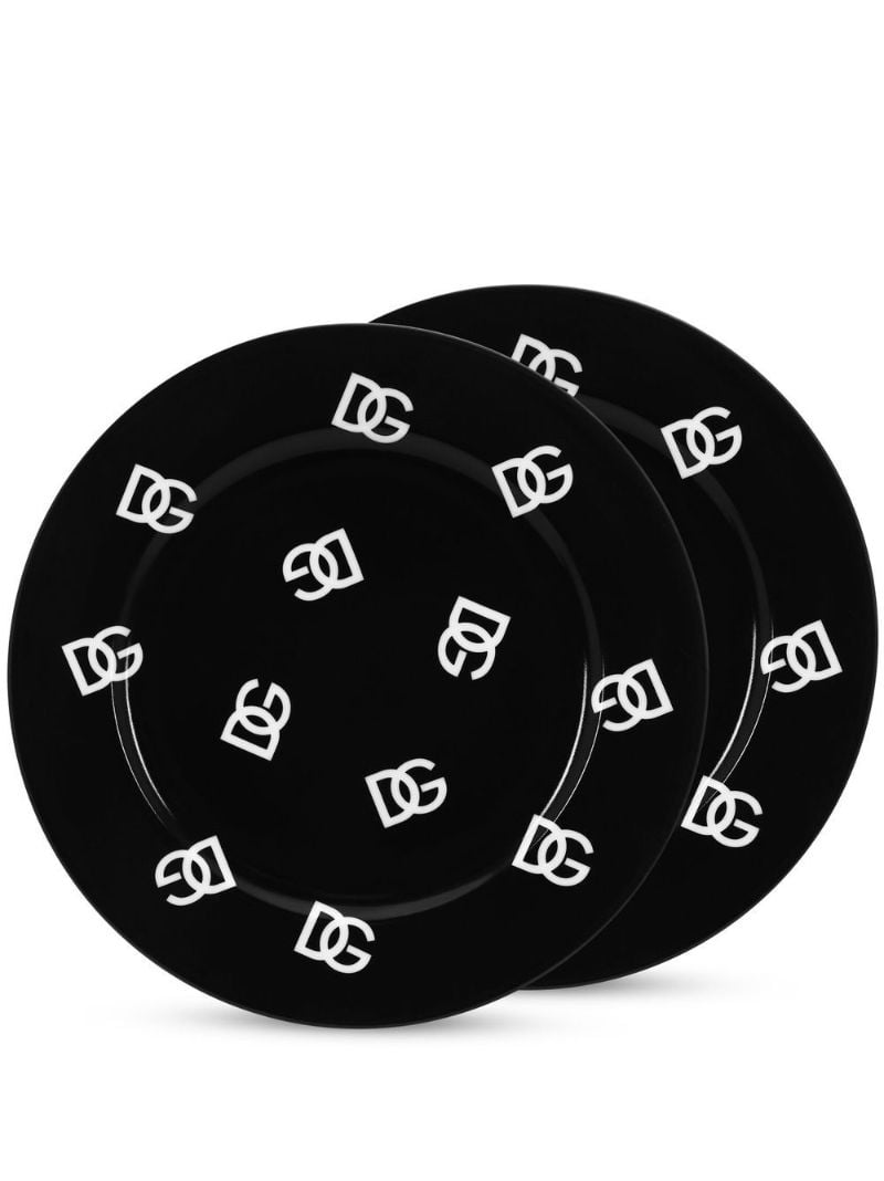 Black Dg Logo Print Dinner Plates