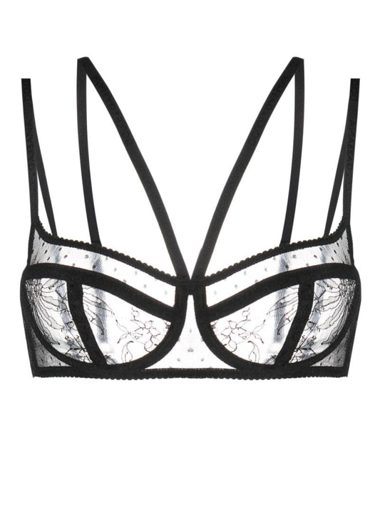Black Floral Lace Balcony Bra