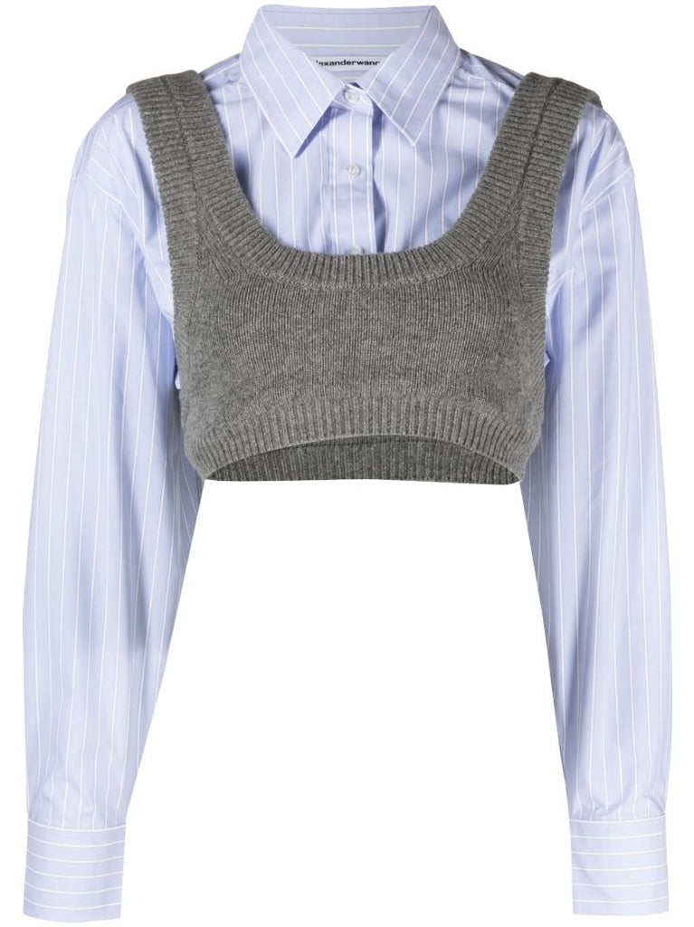 Blue Pinstripe Layered Cropped Shirt