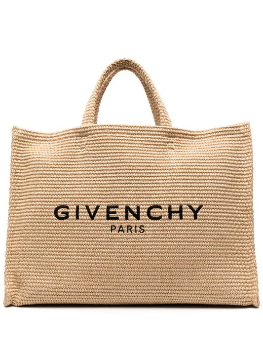 Beige G-tote Woven Tote Bag