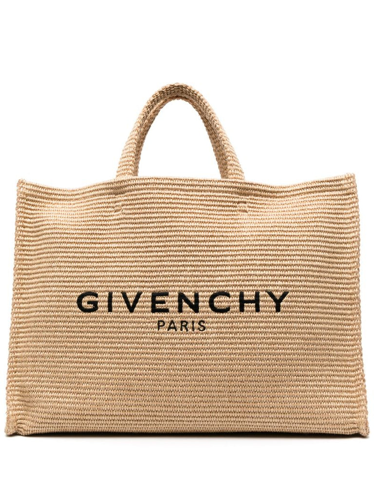 Beige G-tote Woven Tote Bag