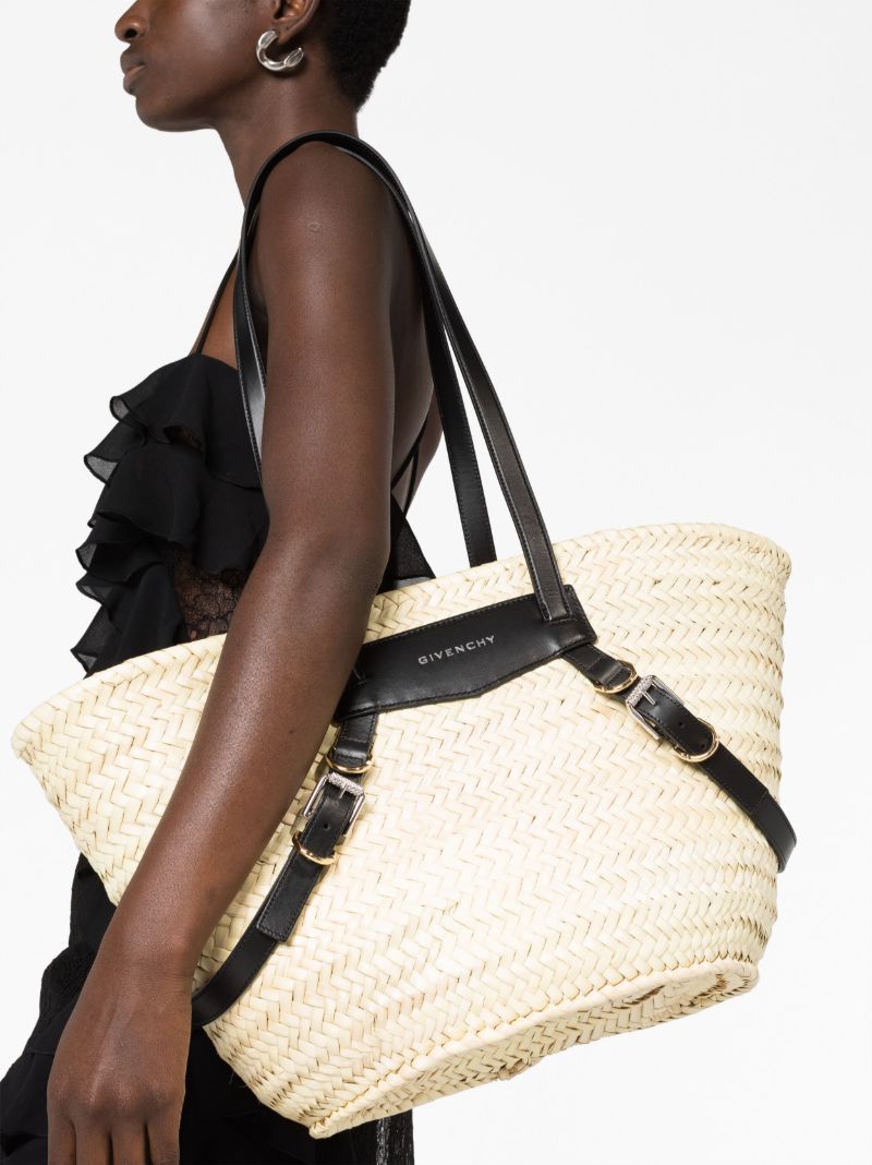 Neutral Voyou Medium Raffia Tote Bag