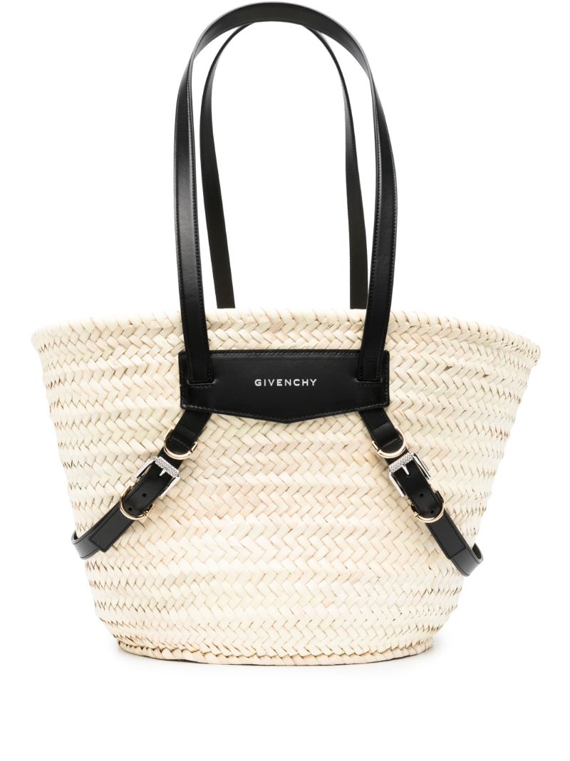 Neutral Voyou Medium Raffia Tote Bag