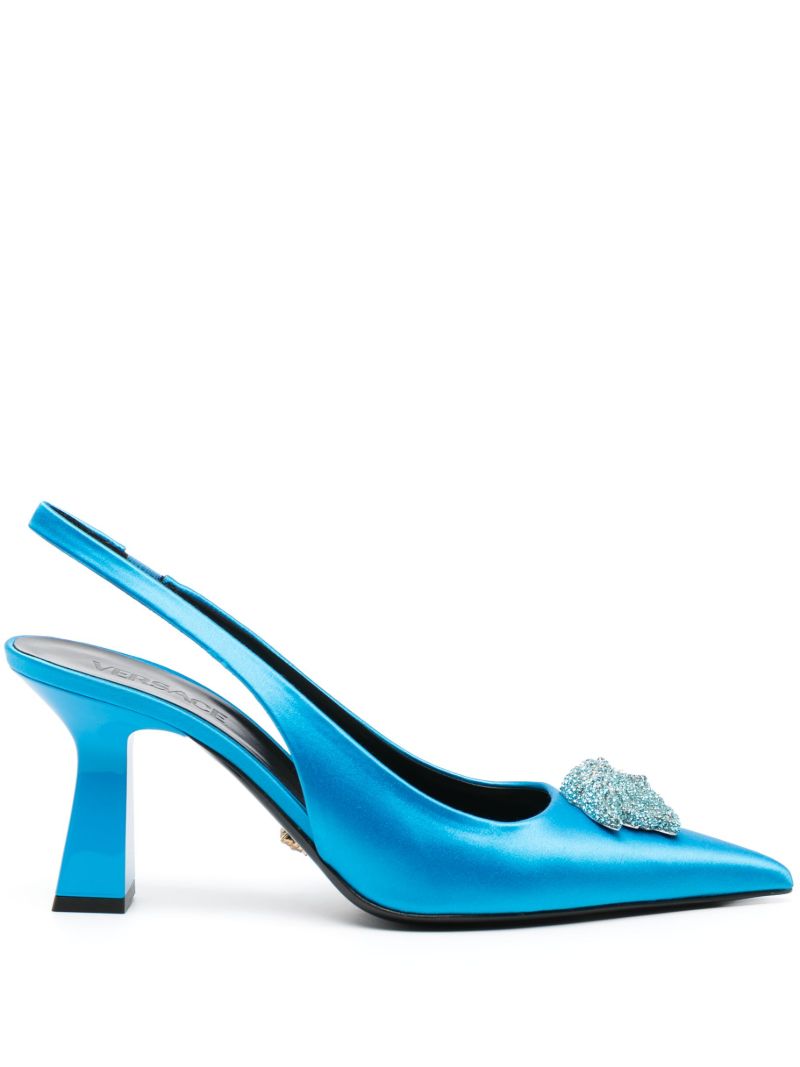 Blue Crystal La Medusa 70 Satin Slingback Pumps