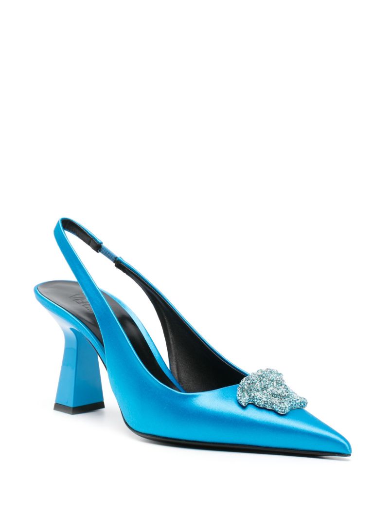 Blue Crystal La Medusa 70 Satin Slingback Pumps