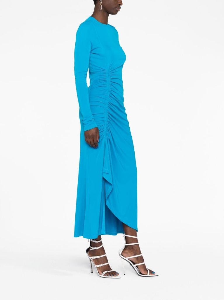 Blue Ruched Midi Dress