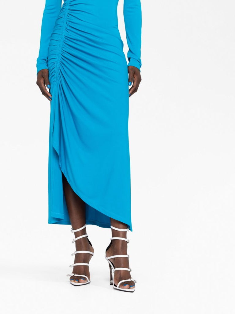 Blue Ruched Midi Dress