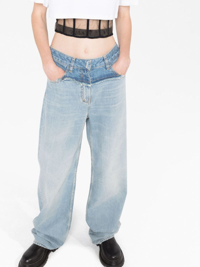 Blue Mix Denim Straight Jeans