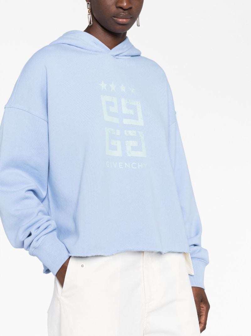 Blue 4g Print Cropped Hoodie