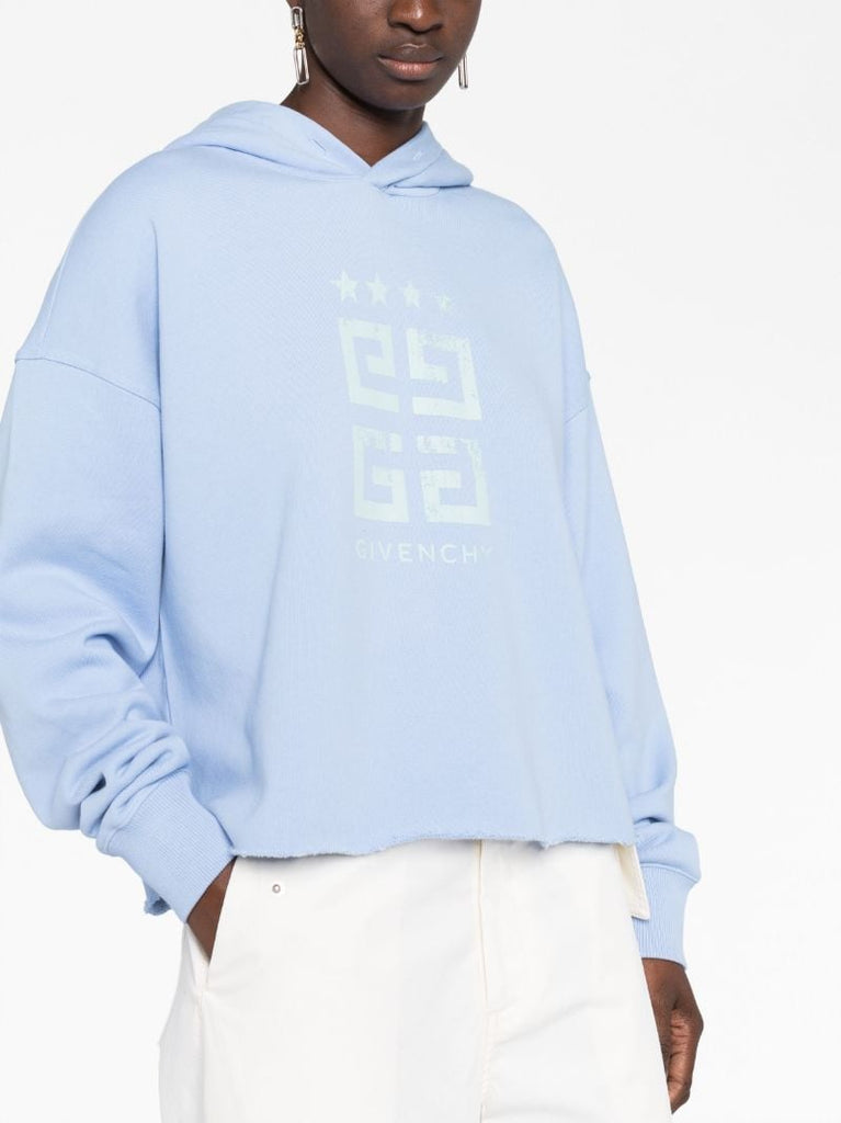 Blue 4g Print Cropped Hoodie