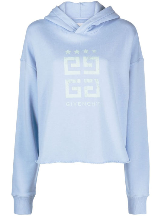 Blue 4g Print Cropped Hoodie