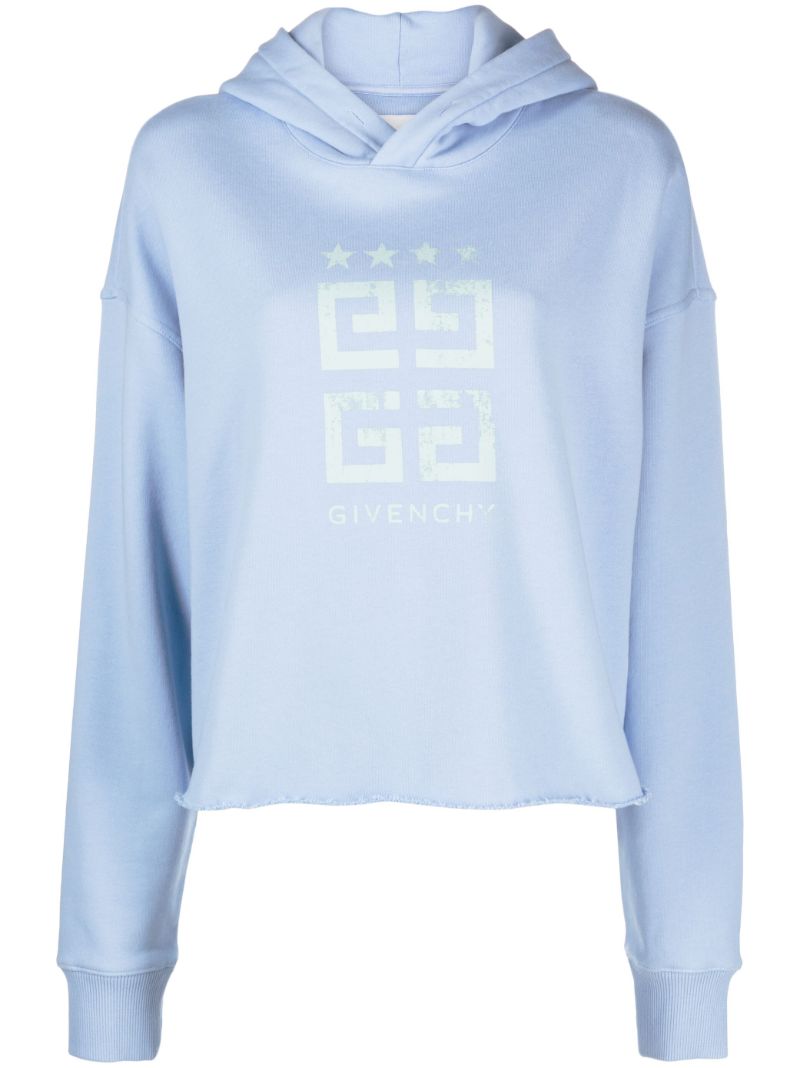 Blue 4g Print Cropped Hoodie
