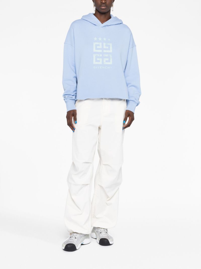Blue 4g Print Cropped Hoodie