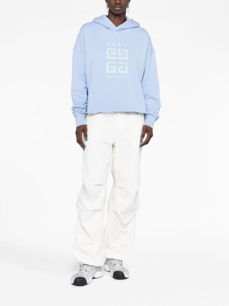 Blue 4g Print Cropped Hoodie