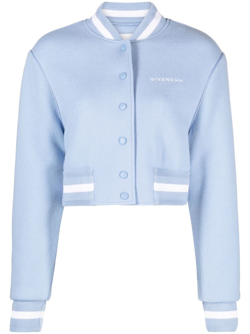 Blue 4g Stars Wool Cropped Varsity Jacket