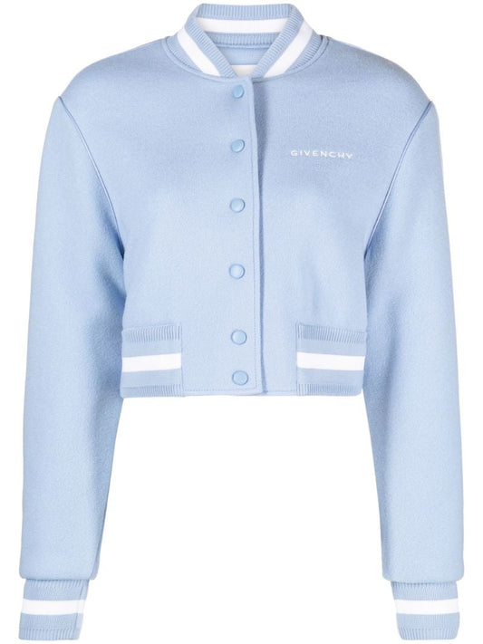 Blue 4g Stars Wool Cropped Varsity Jacket