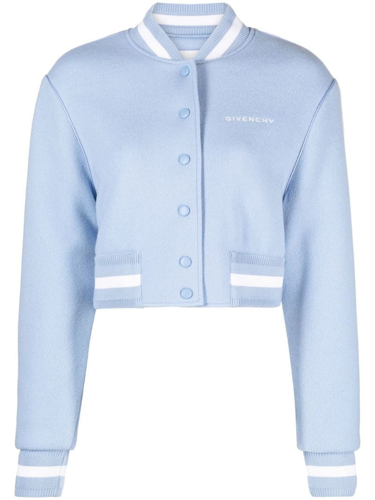 Blue 4g Stars Wool Cropped Varsity Jacket