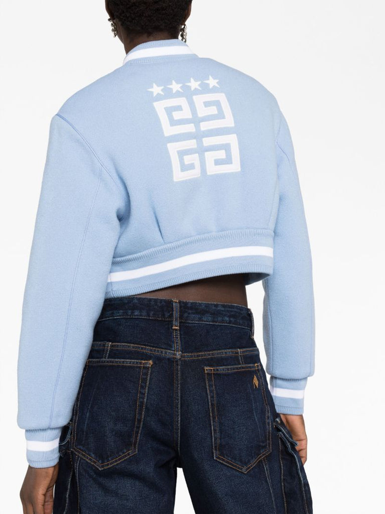Blue 4g Stars Wool Cropped Varsity Jacket